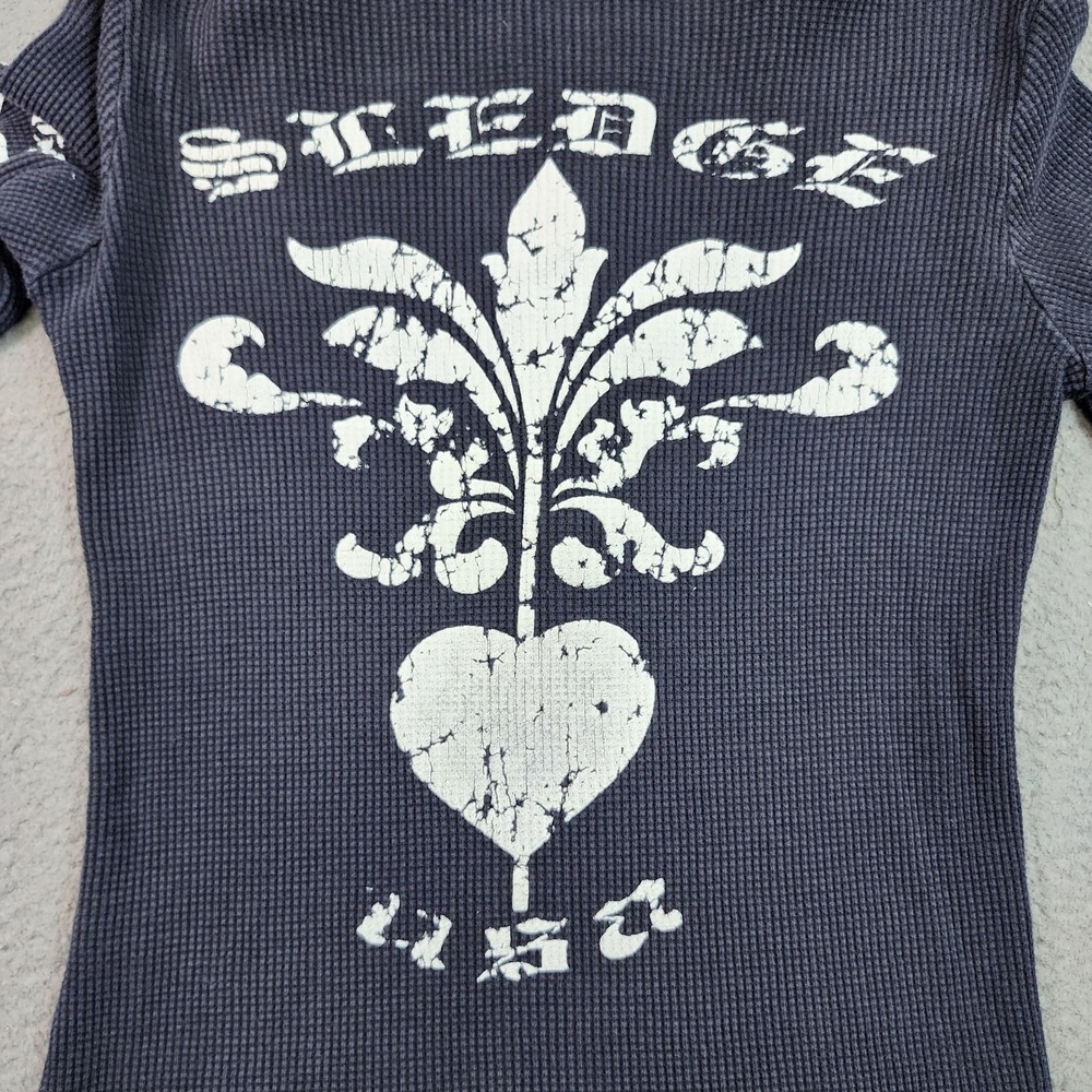 Y2K Sledge Shirt Womens Small Blue Hooded Thermal 1/2 Zip Long Sleeve Graphic - Picture 8 of 9